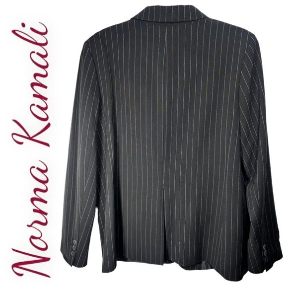 NORMA KAMALI Black Pinstriped 2-Button Blazer, Size 16 - Picture 6 of 7